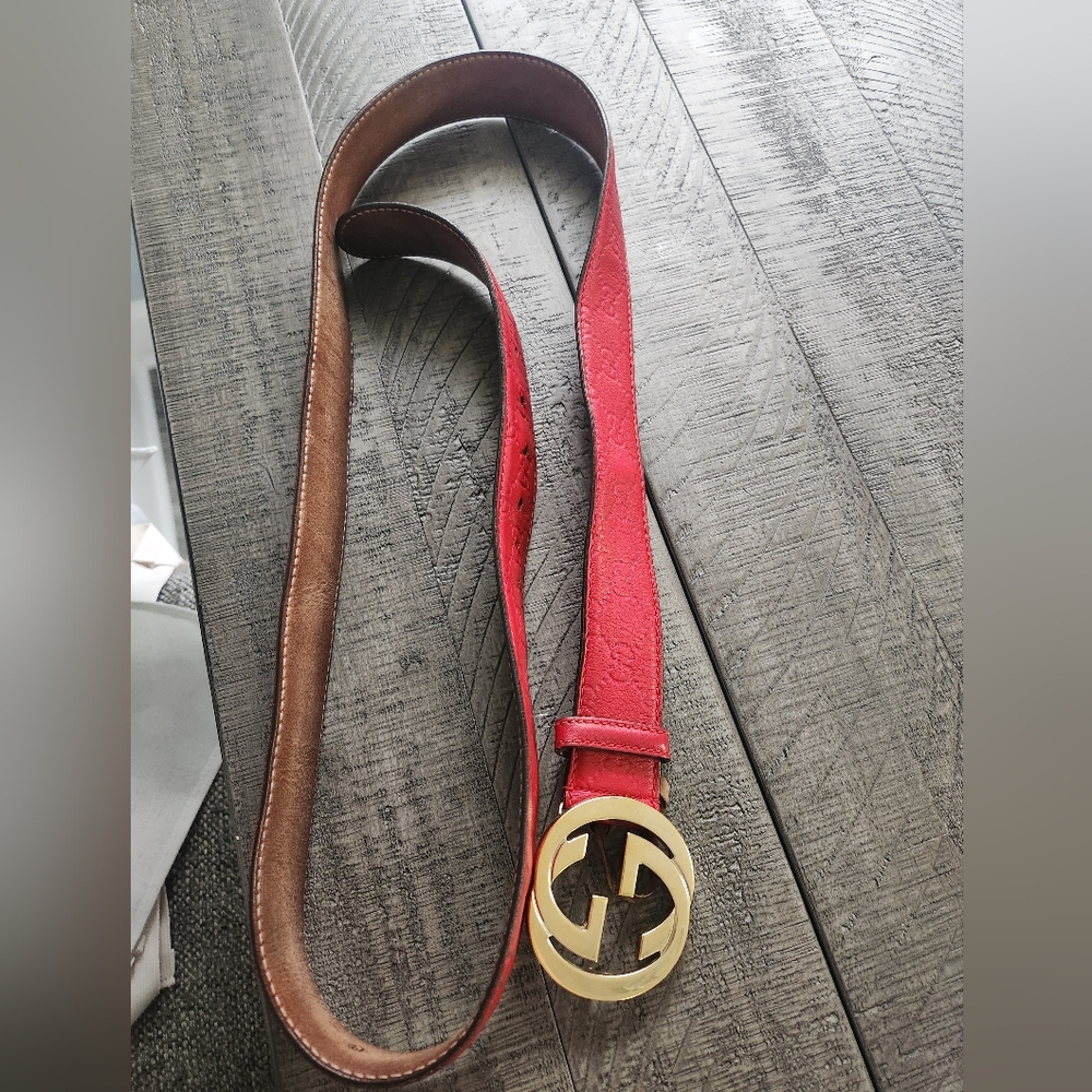 Gucci Red and Gold Belt with Double G Buckle
